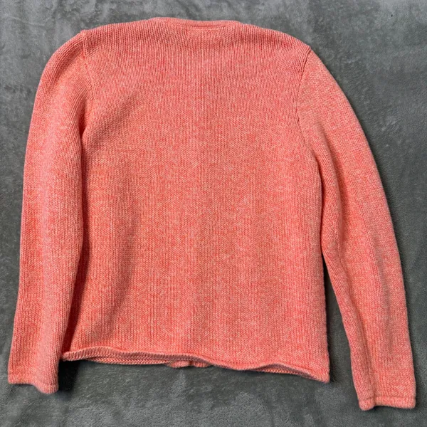 L.L.Bean Cotton Knit Cardigan Sweater Womens M Orange Marbled Layering Preppy - Image 6