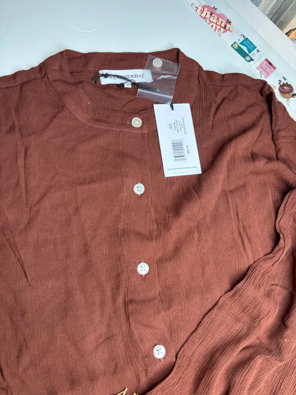 NWT WeWoreWhat Fringe Smocked Pants Saddle Brown XXS Boho set - Image 3