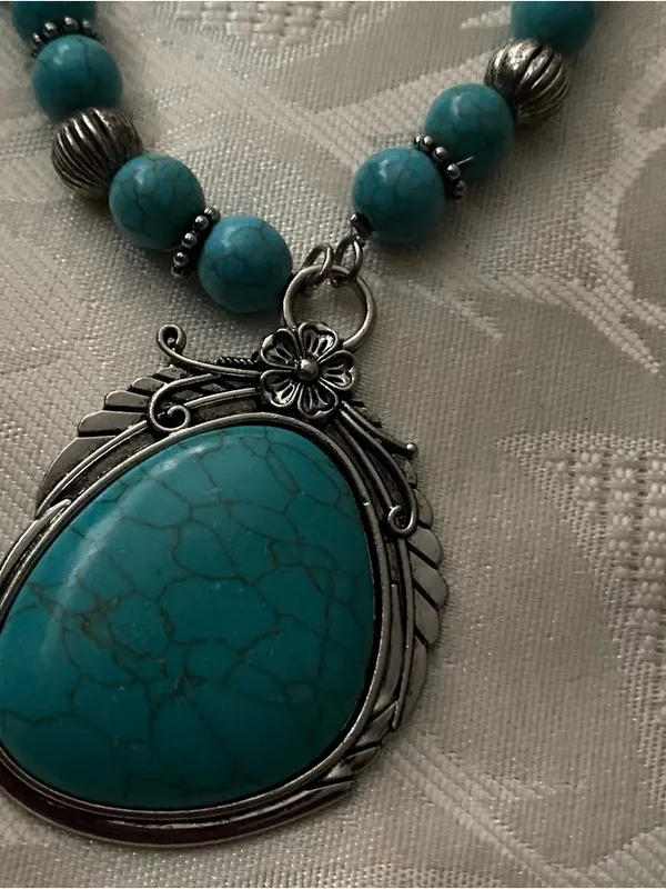 Paparazzi Necklace & Earrings Set Home Sweet Homestead Oblong Turquoise Pendant - Image 11