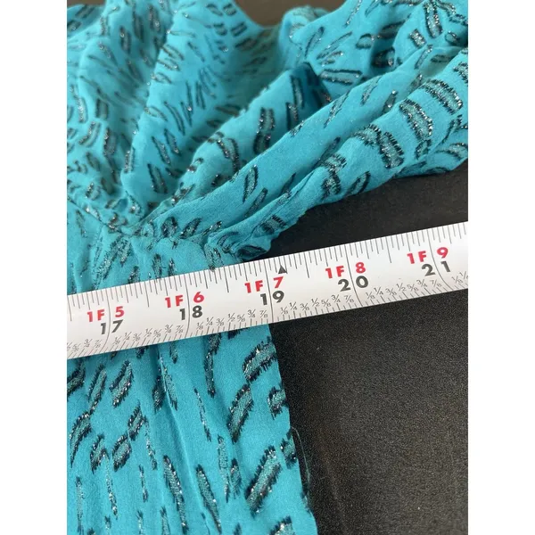Lilly Pulitzer Silk Metallic Shimmer Blouse M Teal Long Sleeve Sheer Lined Top - Image 12