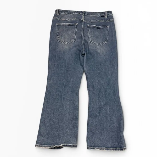 Risen Los Angeles‎ Size 2XL Distressed Flare Jeans Medium Wash Raw Hem High Rise - Image 2