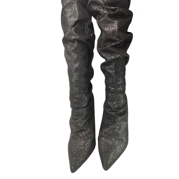 Y2K Black Cape Robbins rhinestones Knee high boots sz 7.5 - Image 2