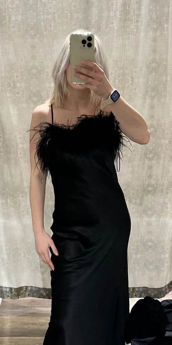 Feather Midi Dress Black - Image 2