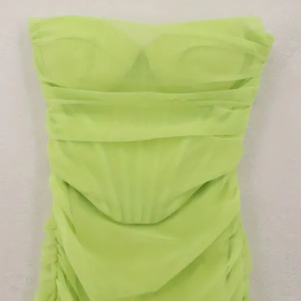 Oh Polly Ruched Mesh Corset Mini Dress Womens Size‎ 0 Lime Green Neon Party - Image 4