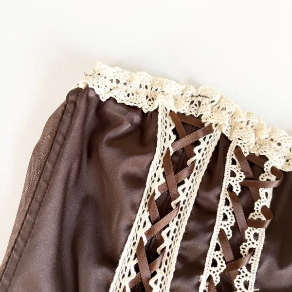 Urban Outfitters Women Mandy Lace Up Brown Satin Coquette Ren Faire Corset Top M - Image 4