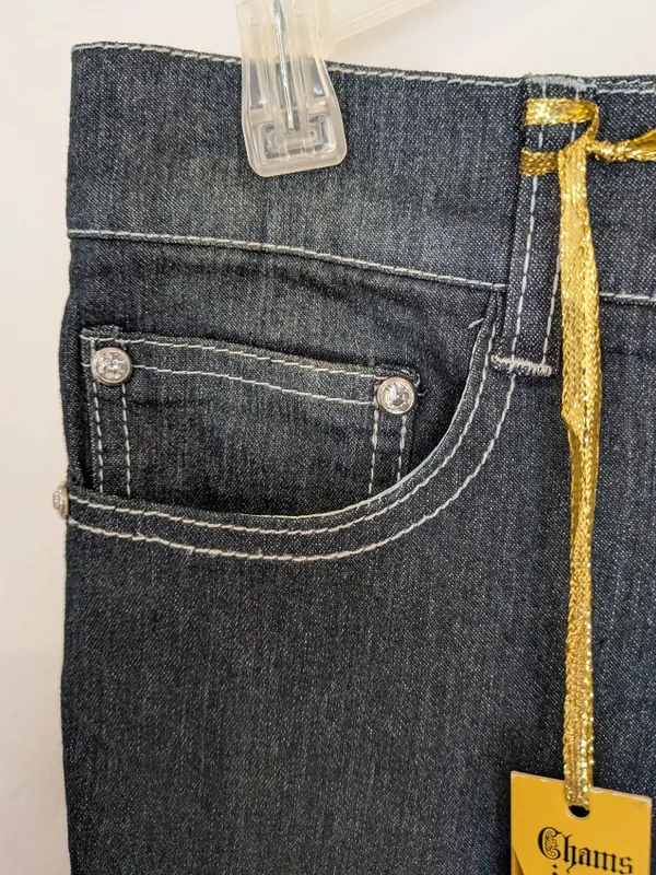 NWT Womens 12 Dark Wash Stretch Bootcut Jeans Y2K Bling Rhinestone Cross Pockets - Image 11