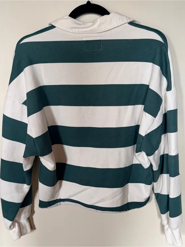 Abercrombie cropped striped rugby polo green and white XXS - Image 2
