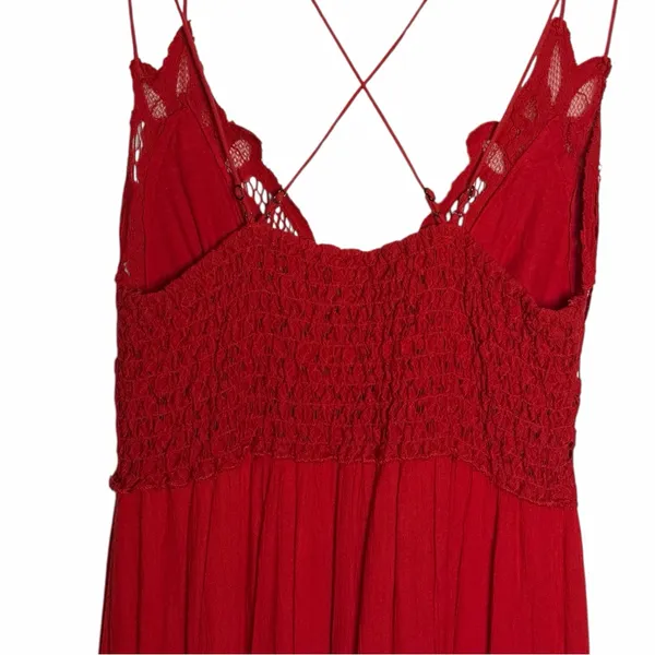 Free People Adella Lace Maxi Dress Red Romantic Boho Chic Crochet Strappy Small - Image 13