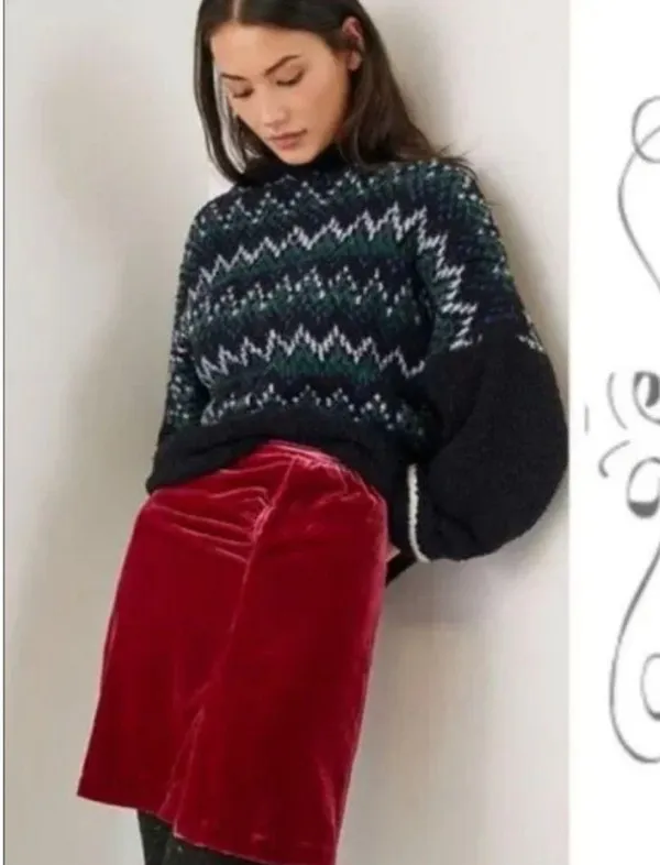 Anthropologie Connie Ruched Velvet Mini Skirt Jewel Tone Deep Red 10 - Image 9