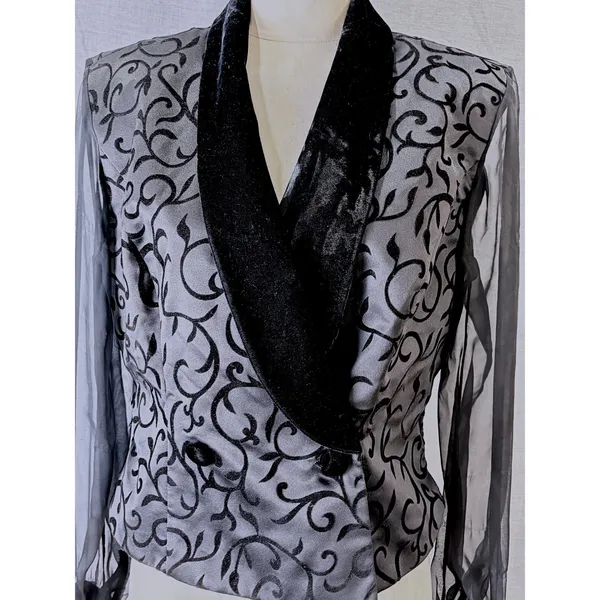 Vintage J.R. Nites Caliendo Black Velvet Shawl Collar Evening‎ Jacket fits 8-10 - Image 2
