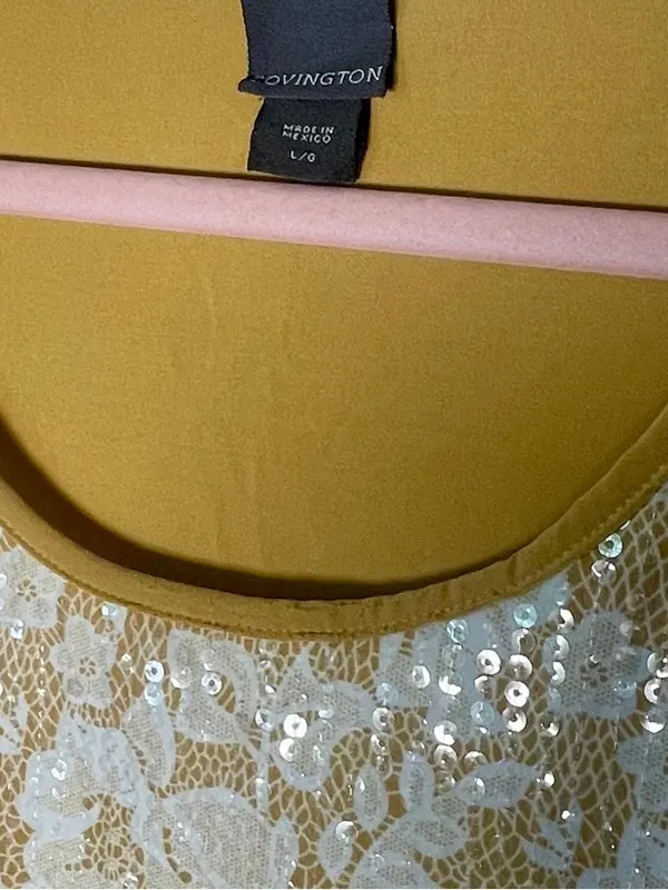 Covington Sequin Lace Tank Top ~‎ Shimmer Sleeveless Blouse Gold ~ Size Large - Image 2