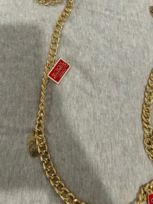 Von Dutch Gold-Tone Charm Chain Belt Necklace - Red & Gold Size S/M - Image 6