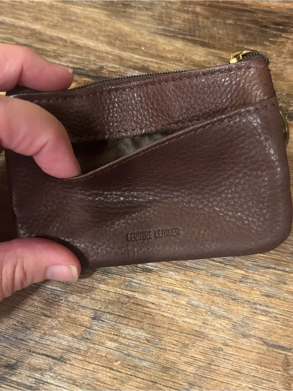 Fossil Brown Genuine Leather Change Purse Keychain Wallet - Image 5