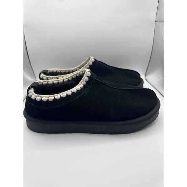 Target Auden Kaya Black Genuine Suede Clog Slippers Whipstitch Trim Women Size 9 - Image 4