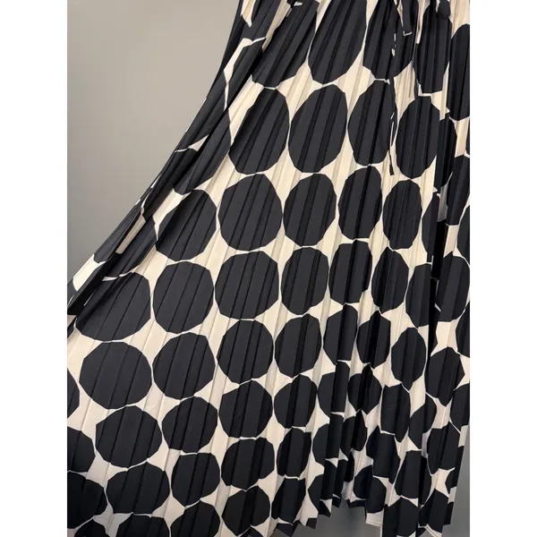 Jodifl Black Cream‎ Polka Dot Pleated Maxi Skirt Coastal Chic Boho S - Image 3