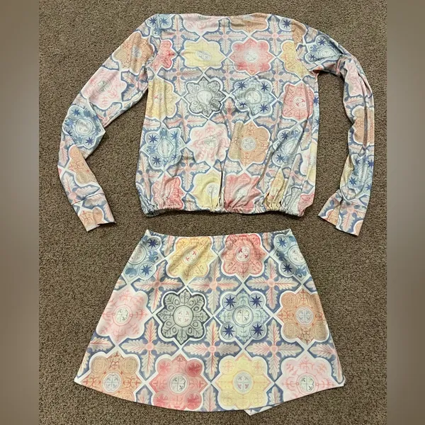 For Love And Lemons ole pastel print mosaic top and skirt set - Image 6