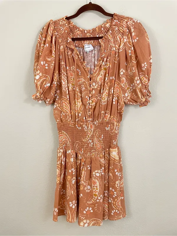 Sabo Skirt Iliana‎ Paisley Smocked Waist Puff Sleeve Mini Dress Size XS - Image 2