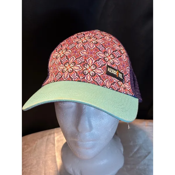 Kerrits Purple Floral Mandala Trucker Hat Mint Green Brim Mesh Snapback Cap - Image 3