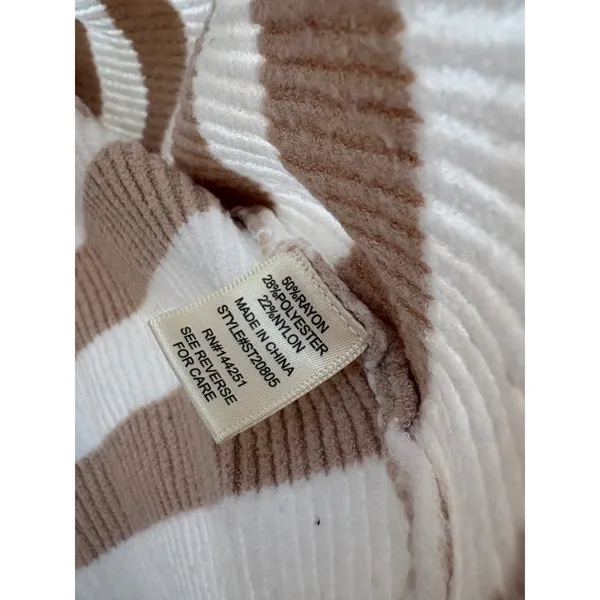 Sincerely Jules Womens Tan‎ White Striped Ribbed Knit Cropped Sweater ST20805 L - Image 3