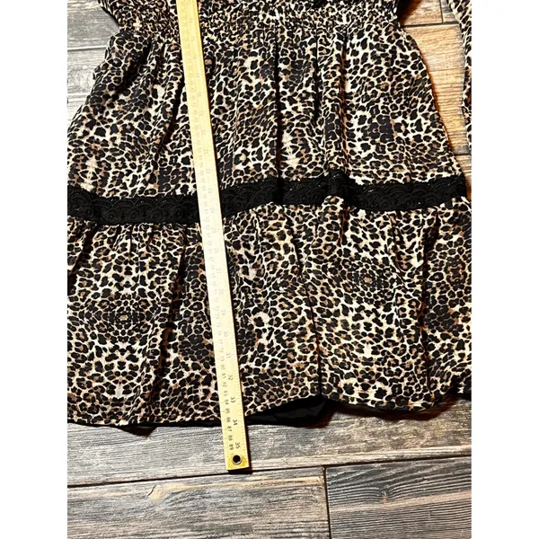 Kendall + Kylie Leopard Print Lace Trim Mini Dress XL Peasant‎ Boho V Neck Short - Image 7