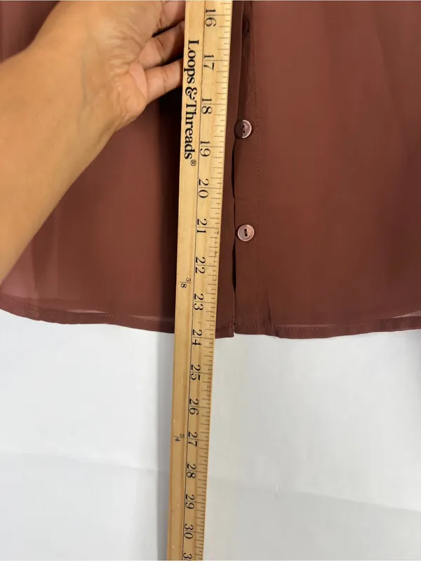 Abercrombie & Fitch Sheer Chocolate Brown Chiffon Button Down Blouse Size S - Image 11