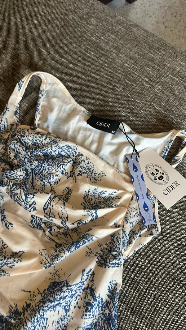 NWT XS cider tank top blue and white print - Image 3