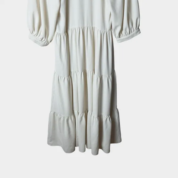 Amanda Uprichard Saffron Ivory Tiered Midi‎ Dress Ruffle Neck Small Coastal - Image 9