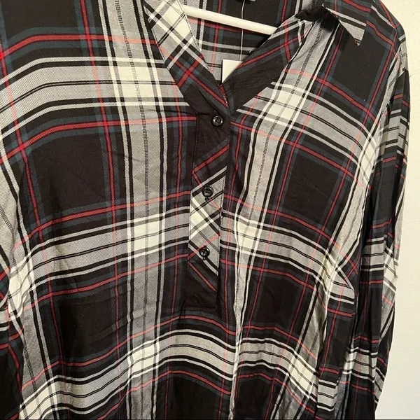 Alexander Jordan Womens Plus‎ Sz 1X Half Button Plaid Shirt Black Green Long Slv - Image 6