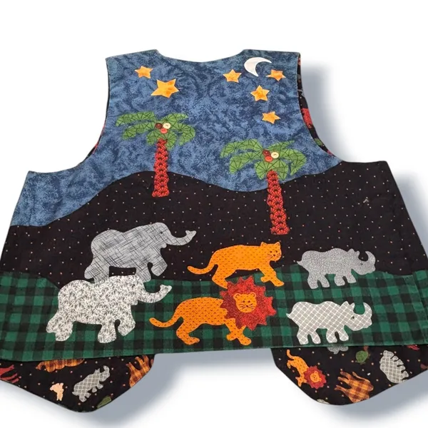 Handmade Vintage Noahs Ark Reversible Vest Folk Art Animals Whimsical 90s Layr - Image 2