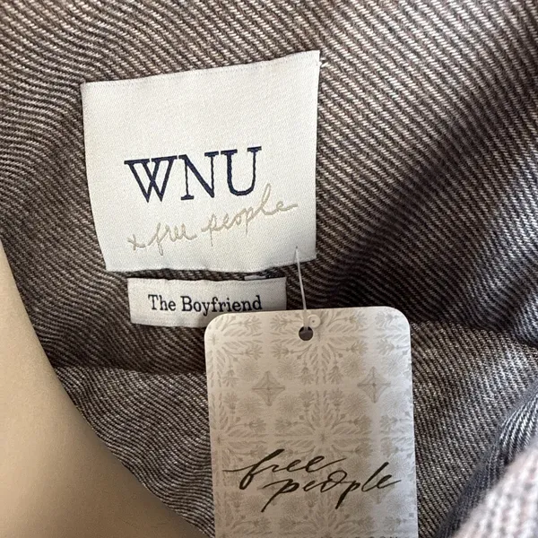 WNU x Free People Boyfriend Button Up Shirt Top Size L 12 Brown Cotton Flannel‎ - Image 6