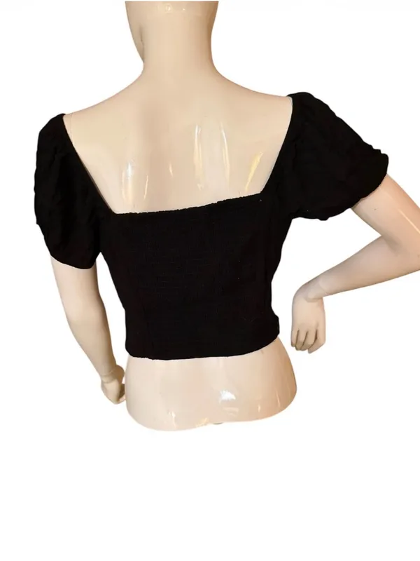 Hollister Black Square-Neck Puff Sleeve Crop Top - Image 5