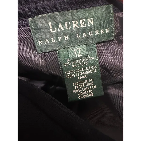 Lauren Ralph Lauren Navy Blue Worsted Wool Pencil Skirt Vintage Made‎ in USA 12 - Image 4