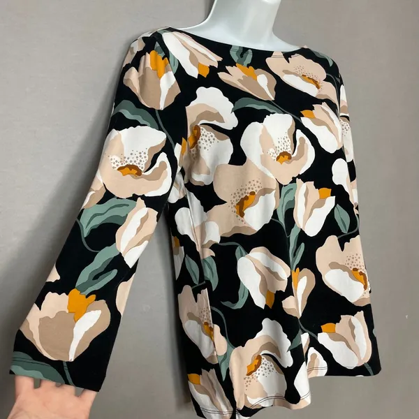 Ann Taylor Floral Top 3/4 Sleeves Boat Neck Size XS Rayon Stretch Jersey Graphic - Image 10