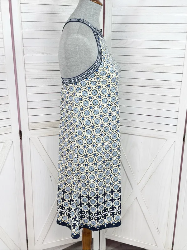 Max Studio‎ Geometric Medallion Print Halter Shift Dress Yellow Blue Medium - Image 3