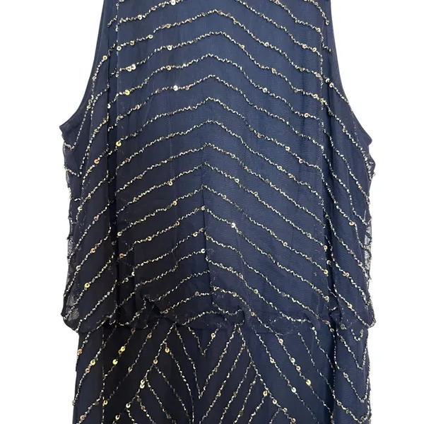 Adrianna Papell Navy Blue Sleeveless Blouson Beaded Cocktail Formal Gown Size 6 - Image 6