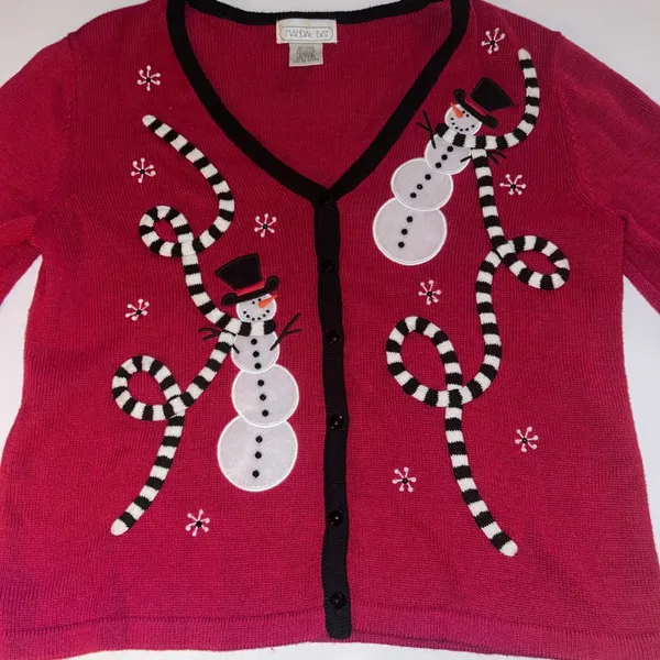 Mandal‎ Bay Womens Large Christmas Holiday Snowman Cardigan Sweater Festive Top - Image 2