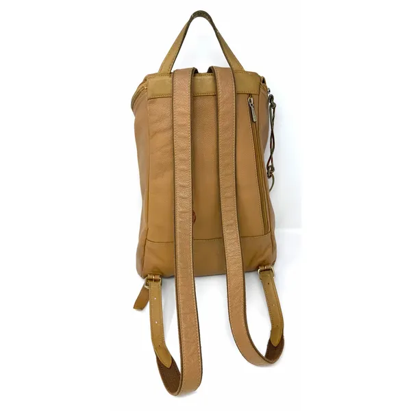 LONGCHAMP Leather‎ Backpack Beige Logo Vintage Bag Rucksack Rare Khaki Brown - Image 2