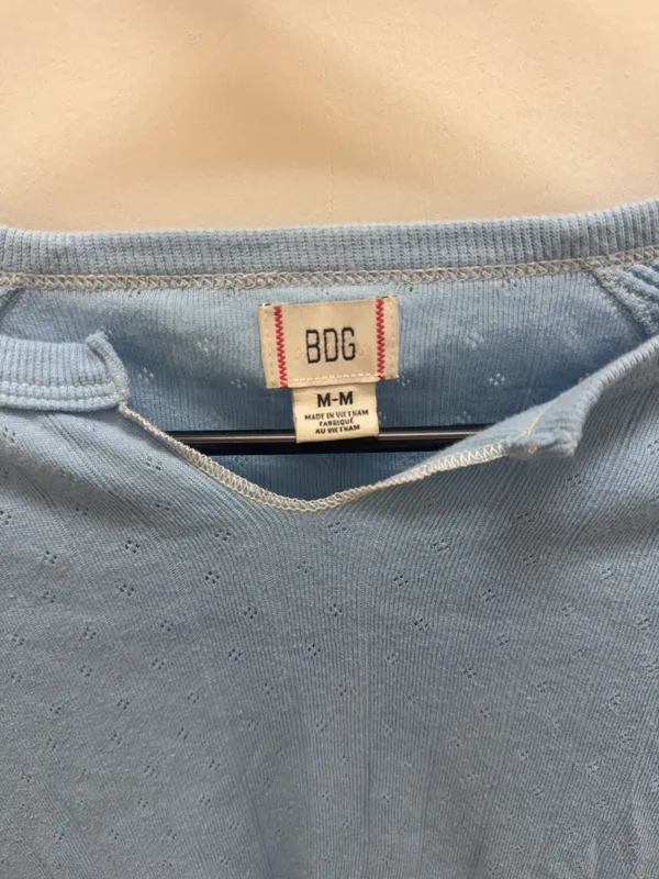 BDG Light Blue Pointelle Waffle Knit Long Sleeve Crop Top Size M - Image 2