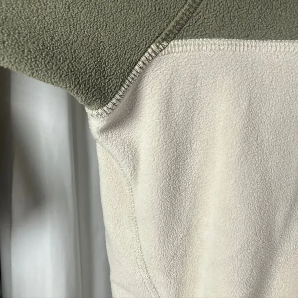 Eddie Bauer Fleece Pullover Mens Small Snap‎ Button Pocket Olive Green Beige - Image 7