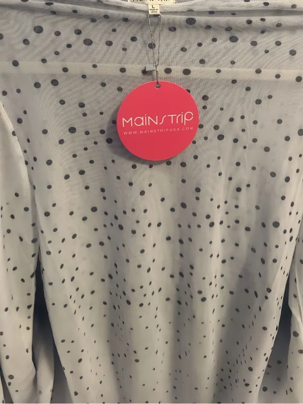 Main Strip Lg Black and White Mesh Polka Dot Long Sleeve Top - Image 2