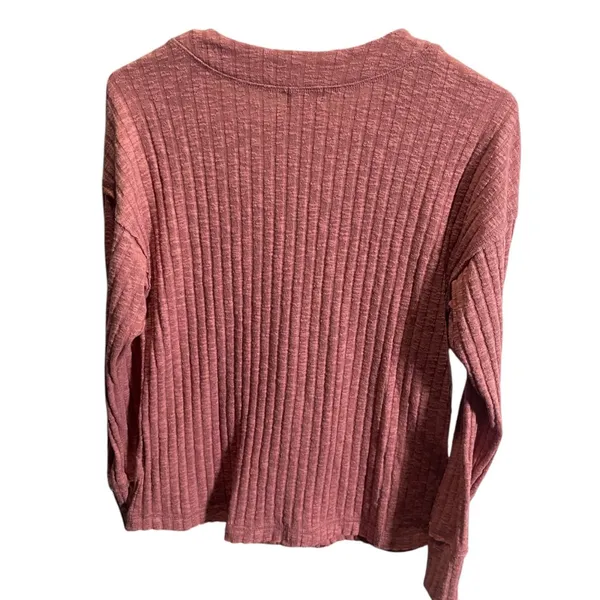 BKE Lace-Up Ribbed‎ Knit Long Sleeve Top Womens XS Rose Pink - Image 4