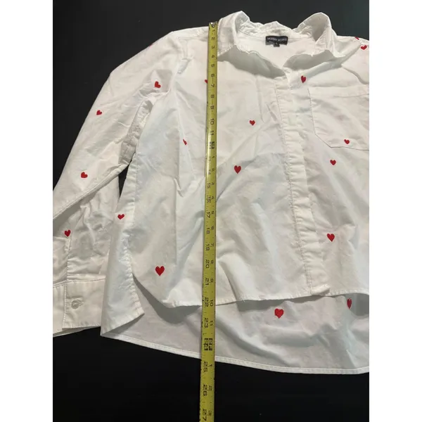 Modern Works Womens‎ White Red Heart Print Button Down Shirt Large High Low Hem - Image 3