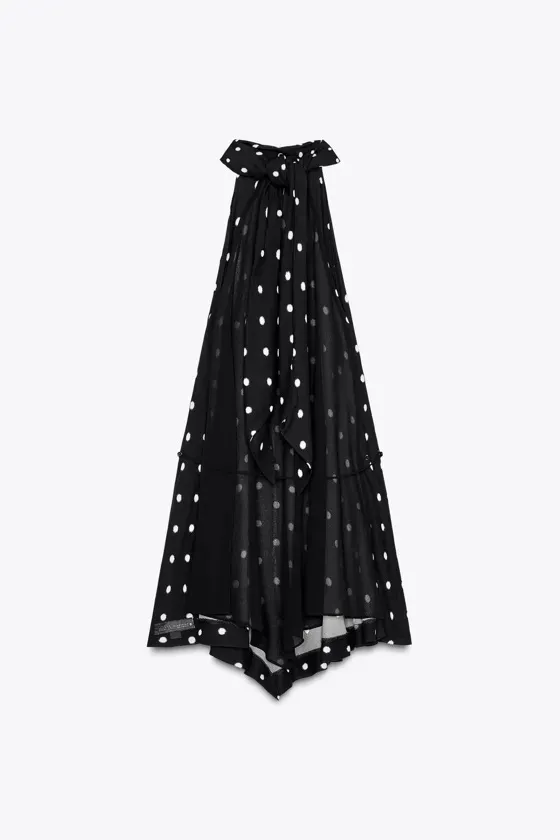 Zara Black Polka Dot Halter Top with Pointed Hem - Image 5