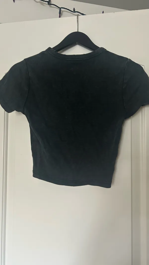 Dark grey Women's Crewneck Short Sleeve Top Gray Size M - Image 2