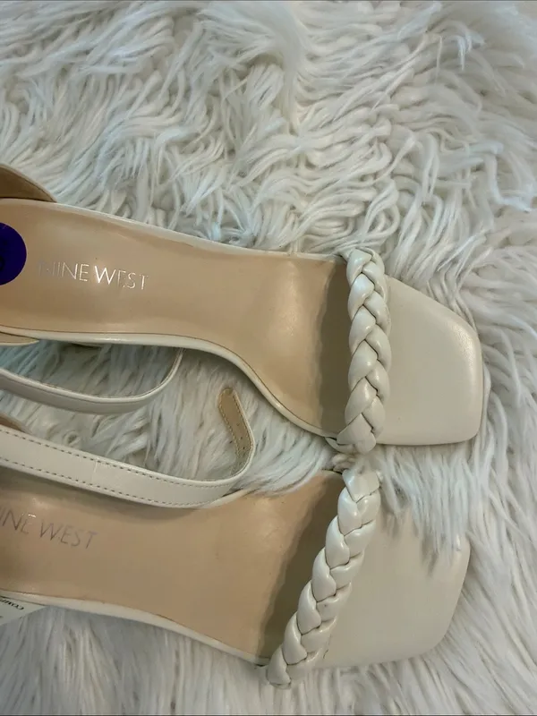 Nine West Cream Braided Ankle Strap Block Heel Sandals size 8,5 brand new - Image 7