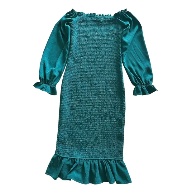 Baltic Born Esther Smocked‎ Off Shoulder Midi Dress Small Green Ruffle - Image 3