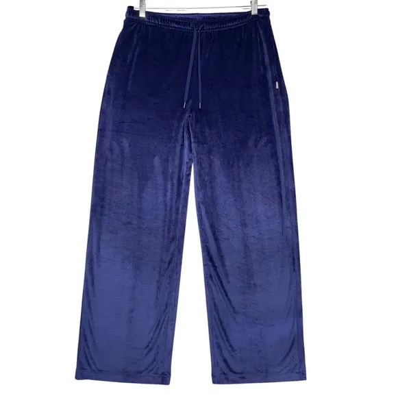 Vuori Womens Wide Leg Corduroy Velour Pants Indigo Blue Drawstring Lounge Large - Image 2