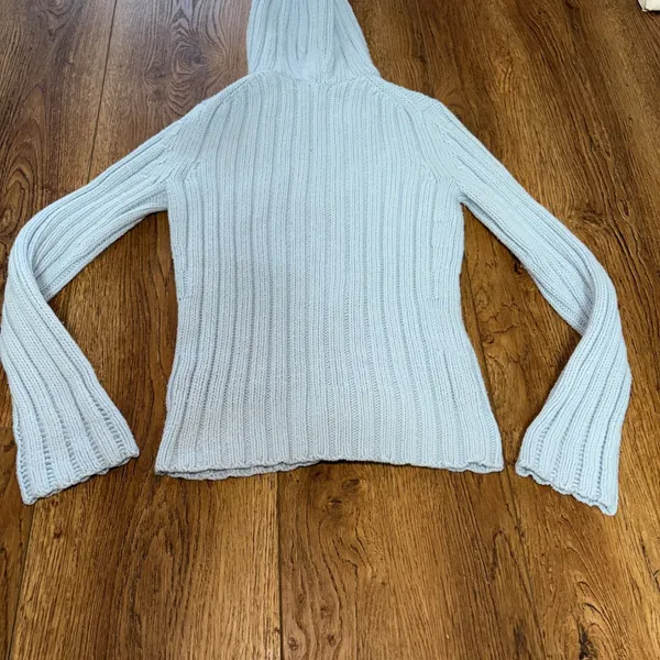 Y2K Express Light Blue Knit Hooded Sweater‎ Merino Wool Blend Womens S Cottage - Image 8