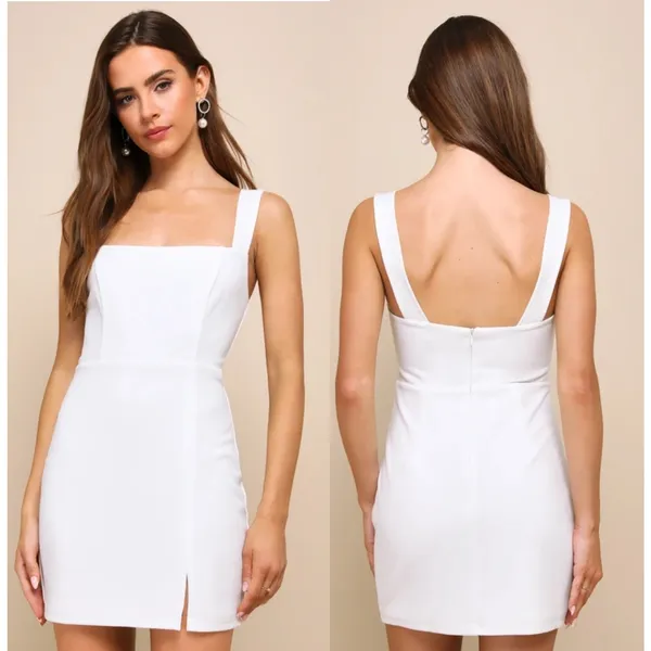 Lulus Social Sensation White Square Neck Mini Bodycon Dress Classic Size XL - Image 2