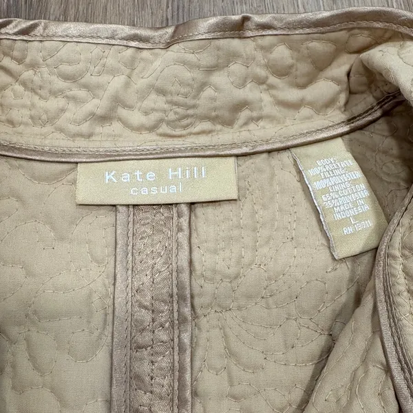 🌟Kate Hill🌟 Quilted Satin Snap Front Blazer Jacket Gold Camel Sz L - Image 3